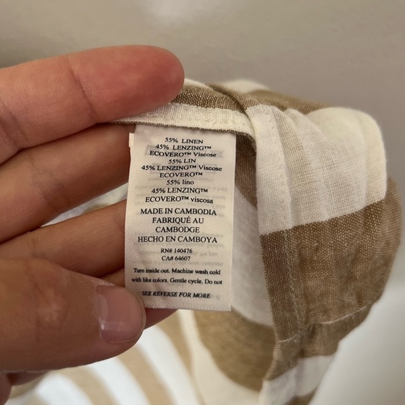 Faherty Willow Wrap Dress Bronze Stripe Short Sleeve Linen Blend Size Medium - Picture 8 of 11